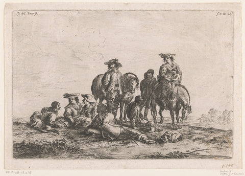 Travellers rest in an open field, anonymous, Johann Wilhelm Baur, 1636 - 1679 Canvas Print