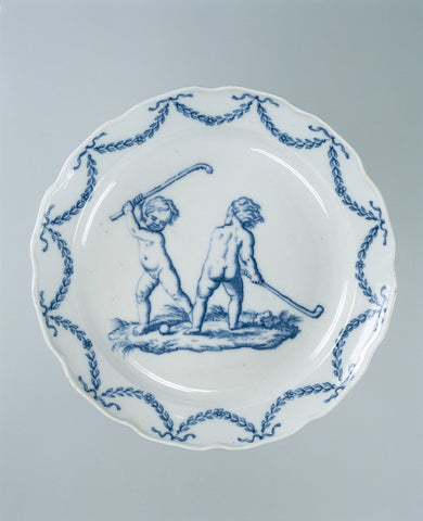 Dish, painted with two children playing the flask, Meissener Porzellan Manufaktur, c. 1765 - c. 1770 Canvas Print