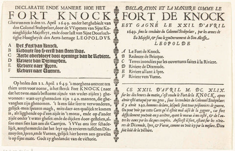 Text sheet accompanying the map of the capture of Fort Knokke, 1649, anonymous, 1649 Canvas Print