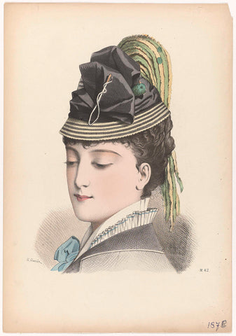 Woman's head with hat with hat pin, 1875, No.M.42, Guido Gonin, 1875 Canvas Print