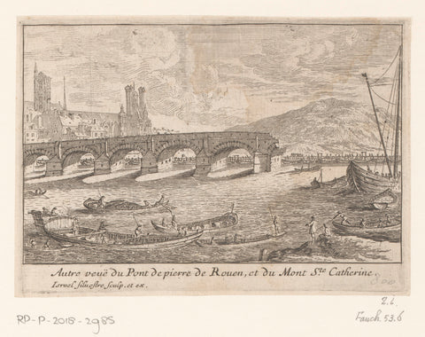 Gezicht op een ingestorte stenen boogbrug te Rouen, Israël Silvestre, 1650 - 1660 Canvas Print