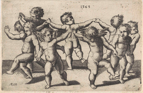 Dansende putti, Hieronymus Wierix (attributed to), 1565 Canvas Print