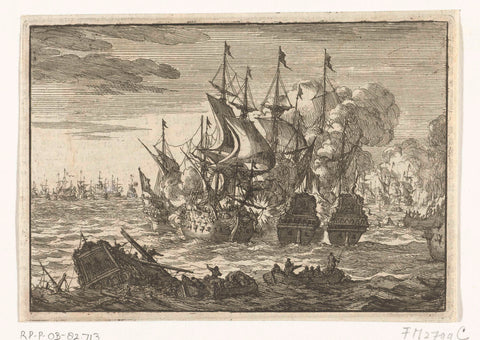 The Battle of Beachy Head, 1690, Jan Luyken, 1696 - 1700 Canvas Print