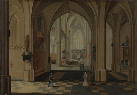 Interior of an Imaginary Gothic Church, Looking East, Pieter Neefs (I), c. 1655 - c. 1660 Canvas Print