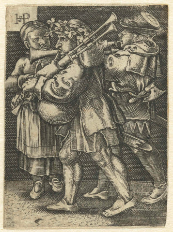 Two musicians and a girl, Hans Sebald Beham, 1510 - 1599 Canvas Print