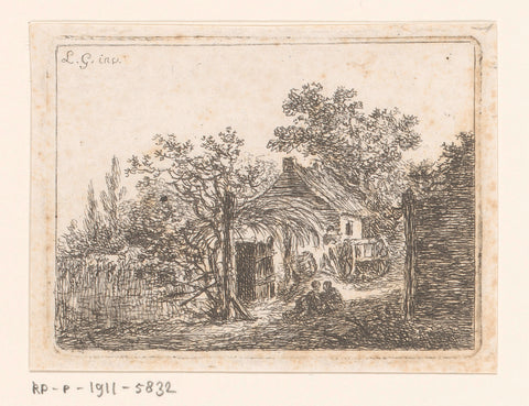 Two seated figures in front of a yard, Sauveur Legros, 1796 Canvas Print