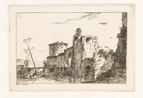 Fort and a bridge over the river, Louis Gabriel Moreau, 1770 - 1825 Canvas Print