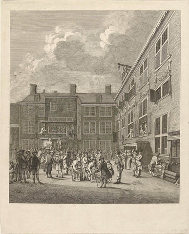 Paintings sale in the courtyard of the Oudezijds Herenlogement in Amsterdam, 1773, Hermanus Petrus Schouten (possibly), c. 1773 Canvas Print