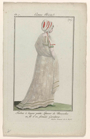 Journal des Dames et des Modes, Costume Parisien, 27 octobre 1798, An 7 (70) : Turban à longue point (...), anonymous, 1798 Canvas Print