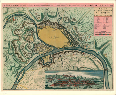 Coloured map of the fortifications of Namur at the siege in 1695, anonymous, 1695 Canvas Print