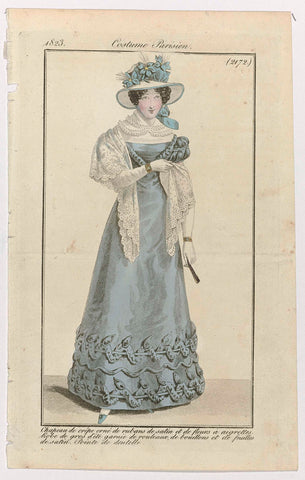 Journal des Dames et des Modes, Costume Parisien, 15 August 1823, (2172): Chapeau de crêp (...), anonymous, 1823 Canvas Print