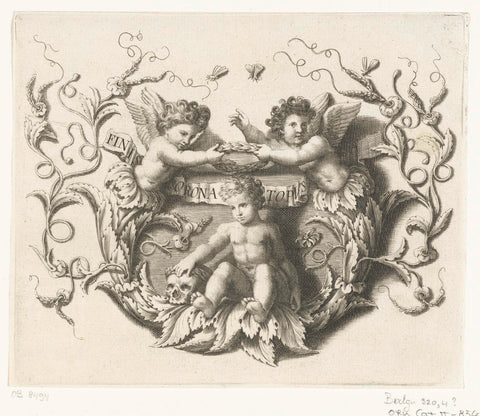 Putto with skull and two putti with lower body of leaf vines, Charles II Errard, after 1616 - before 1689 Canvas Print