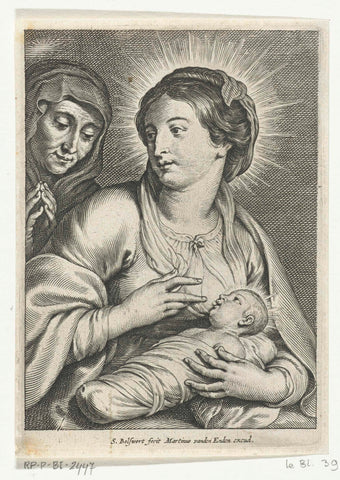 Mary breastfeeds the child, with Saint Anna, Schelte Adamsz. Bolswert, 1596 - 1659 Canvas Print