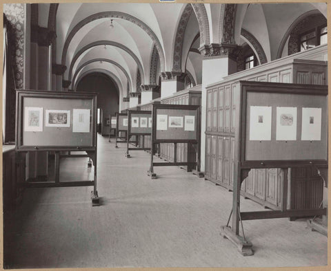 Room with cupboards and display cases with drawings, 1935 Canvas Print