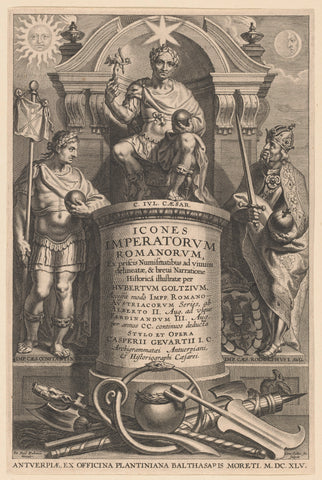 Julius Caesar thrones on a pedestal, Cornelis Galle (I), 1645 Canvas Print