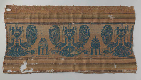 Fragment woolen fabric with symmetrical motif of peacocks, anonymous, 1400 - 1499 Canvas Print