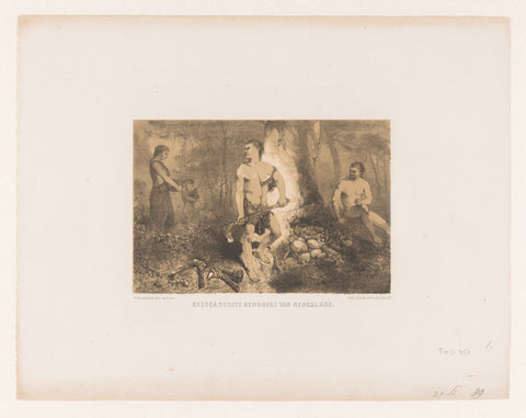 Men, woman and child in forest, Charles Rochussen, in or before 1858 - 1864 Canvas Print