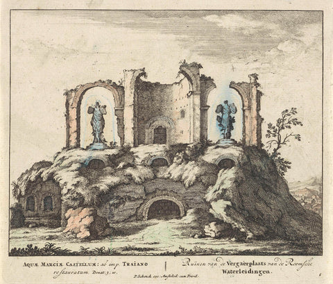 Ruin with arches and statues in Rome, anonymous, 1675 - 1711 Canvas Print