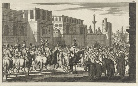 Procession at the exit of the grand vizier, Jan Luyken, 1681 Canvas Print