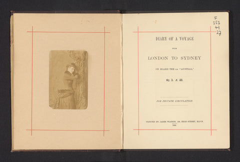 Diary of a voyage from London to Sydney on board the s.s. Austral, A.F. Watson, 1885 Canvas Print