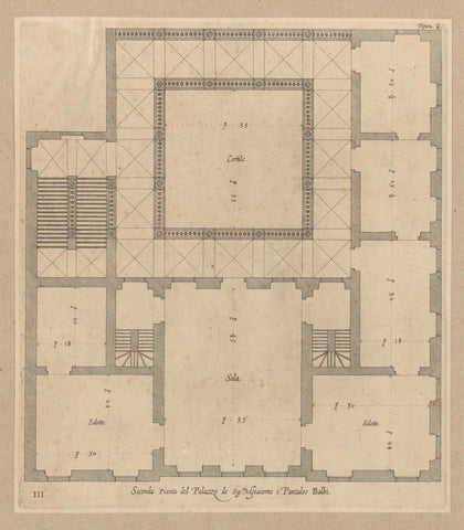 Floor plan of the ground floor of the Palazzo Balbi-Senarega in Genoa, Nicolaes Ryckmans, 1622 Canvas Print