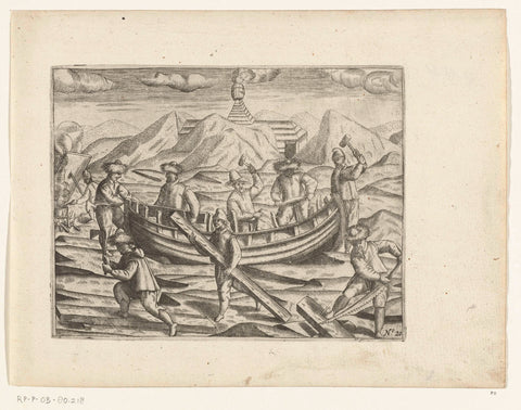 Carpentry on the sloop, 1597, anonymous, 1615 - 1617 Canvas Print