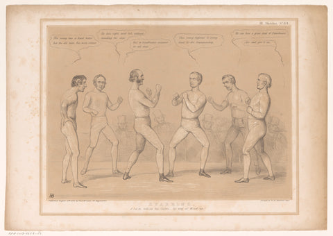 Cartoon with Lord Bentinck and Lord Lyndhurst in a boxing match, John Doyle, 1846 Canvas Print