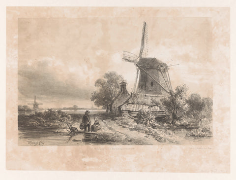 Mill in a landscape with two figures, Willem Roelofs (I), 1847 Canvas Print