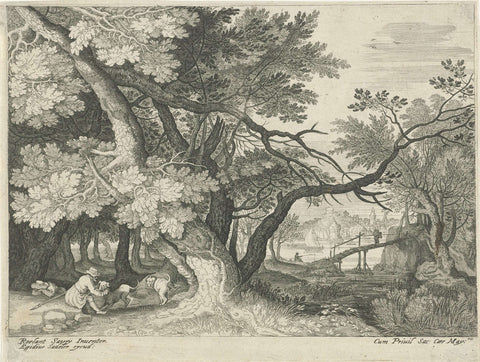 Landscape with two hunters, Aegidius Sadeler, 1588 - 1629 Canvas Print