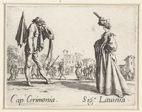 Two street artists as Capitano Cerimonia and Signora Lavinia, Jacques Callot, 1621 - 1622 Canvas Print