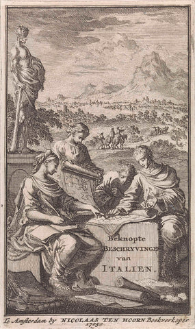 Four figures study a map, Jan Luyken, 1703 Canvas Print