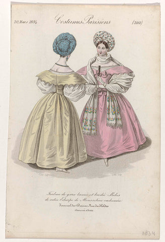 Journal des Dames et des Modes, Costumes Parisiens, 20 March 1834, (3161): Turban de gauze lamé (...), Georges Jacques Gatine, 1834 Canvas Print