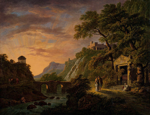 Arcadian landscape with setting sun, Daniël Dupré, Daniël Dupré, 1792 - 1809 Canvas Print