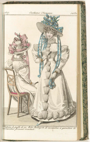 Journal des Dames et des Modes, Costume Parisien, 5 September 1827, (2532): Chapeau de paille de riz..., anonymous, 1827 Canvas Print