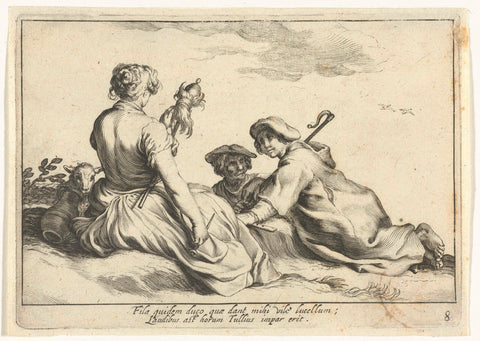 Spinster with two shepherd boys, Cornelis Bloemaert (II), after c. 1625 Canvas Print