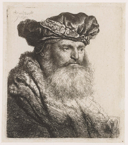 Bearded Man in a Velvet Cap with a Jewelled Clasp, Rembrandt van Rijn, 1637 Canvas Print