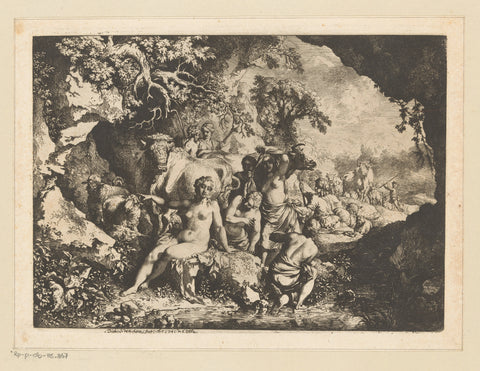 Rock landscape with bathing nymphs, Christian Wilhelm Ernst Dietrich, 1741 Canvas Print