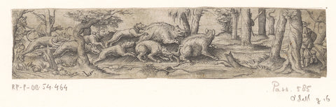 Wild boar hunt with two circled boars, Virgil Solis, 1524 - 1562 Canvas Print