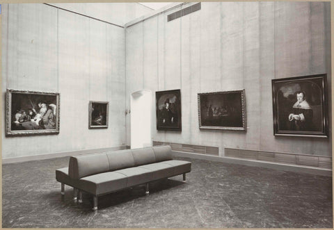 Room 222 with paintings, a bench for visitors and a passageway, 1958 Canvas Print