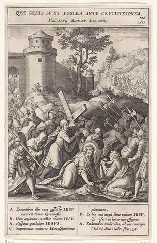 Christus valt tijdens de kruisdraging, Hieronymus Wierix, 1593 Canvas Print