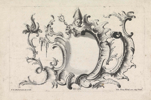 Cartouche with putto with miter and staff, anonymous, 1731 - 1775 Canvas Print