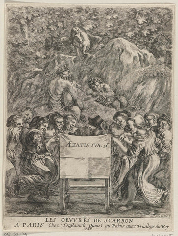 Title print with nine grotesque women around Scarron, Stefano della Bella, 1649 Canvas Print