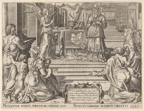 Gabriel appears to Zacharias, Philips Galle, 1627 - 1678 Canvas Print