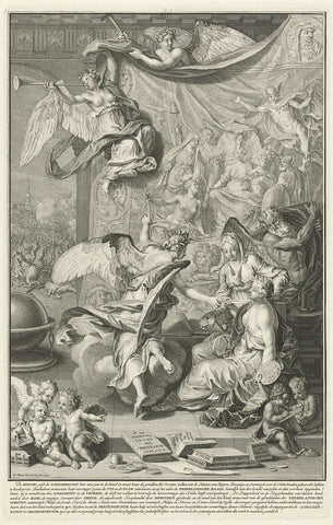 Geschiedenis geeft de Schilderkunst een schrijfveer om de geschiedenissen van de Nederlandse vorsten op te tekenen, Bernard Picart, 1732 Canvas Print