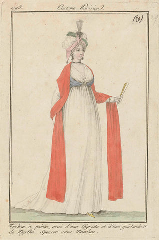 Journal des Dames et des Modes, Costume Parisien, 1 avril 1798, (29): Turban à point (...), anonymous, 1798 Canvas Print