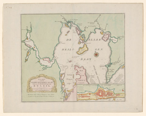 Map of the Bay of All Saints' Day in Brazil, anonymous, 1760 - 1769 Canvas Print