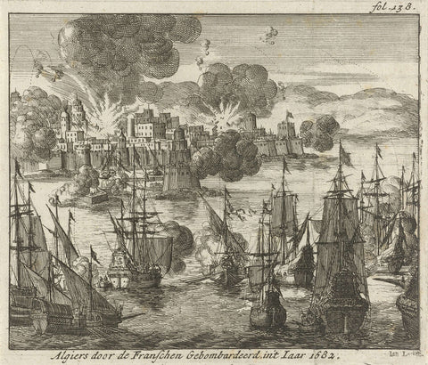 Algiers bombed by the French, 1682, Jan Luyken, 1689 Canvas Print