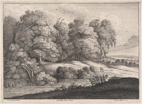 Landscape with river on the edge of the forest, Wenceslaus Hollar, 1649 Canvas Print