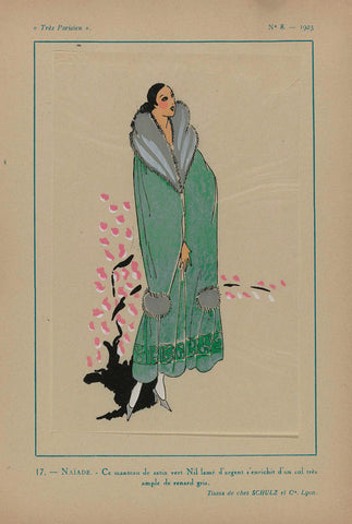 Très Parisien, 1923, No. 8: 17.- NAÏADE. - This Nile Green Satin Coat..., anonymous, 1923 Canvas Print