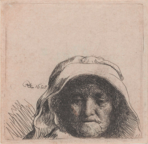 The artist's mother: head only, full face, Rembrandt van Rijn, 1628 Canvas Print